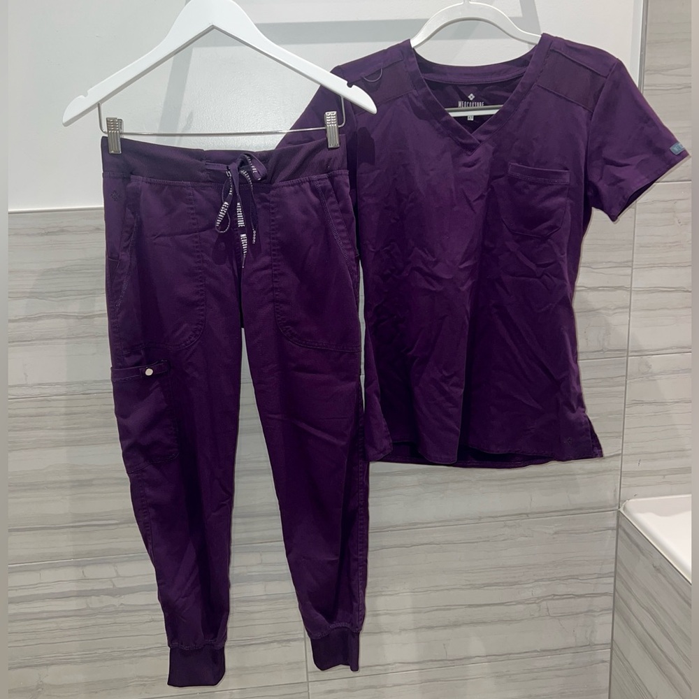 Med Couture Touch Jogger and V-Neck Scrub Set - Eggplant
